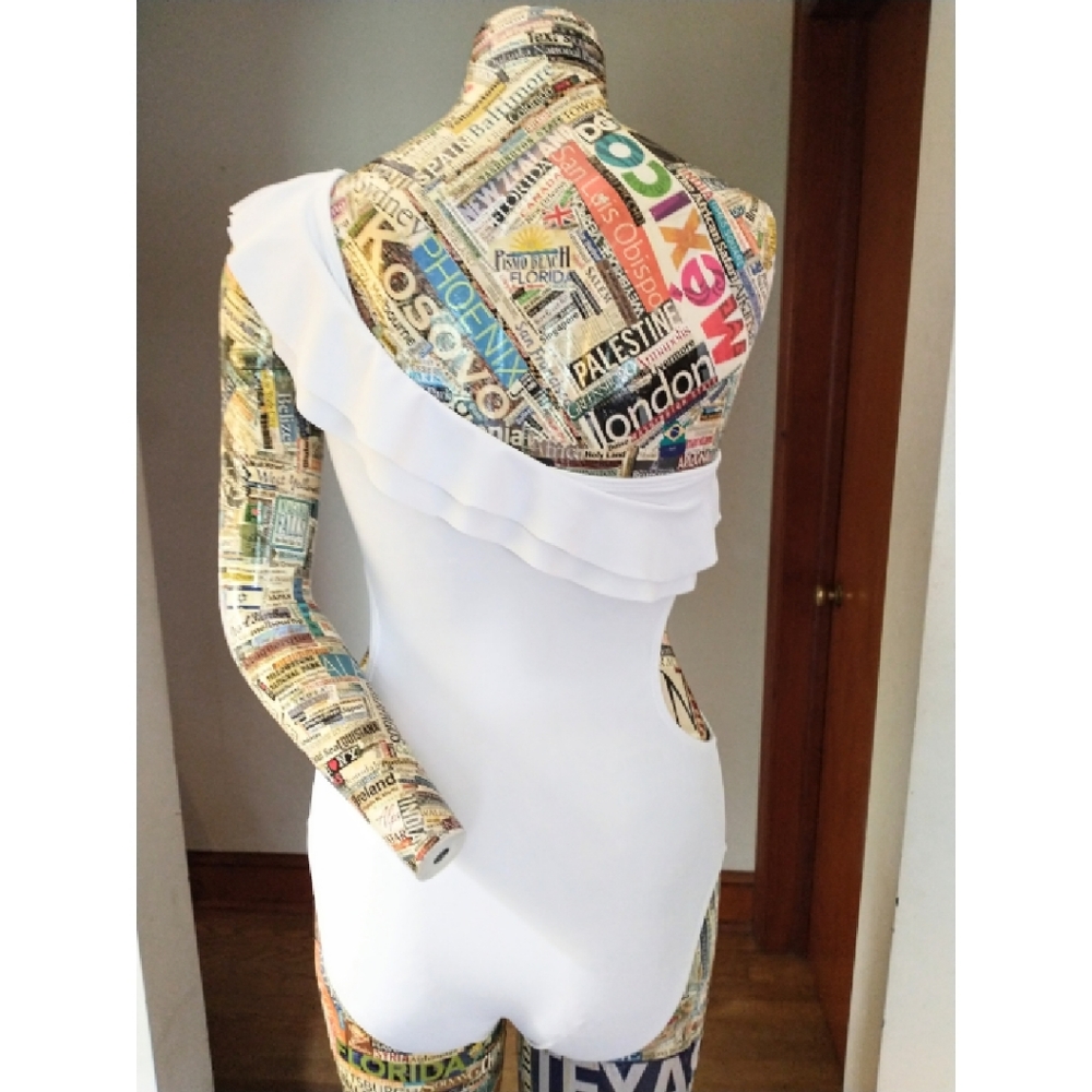 HEAT WAVE SALE!White Ruffle One Shoulder Swimsuit With Cut-outs, sz Medium/Large - Picture 7 of 14